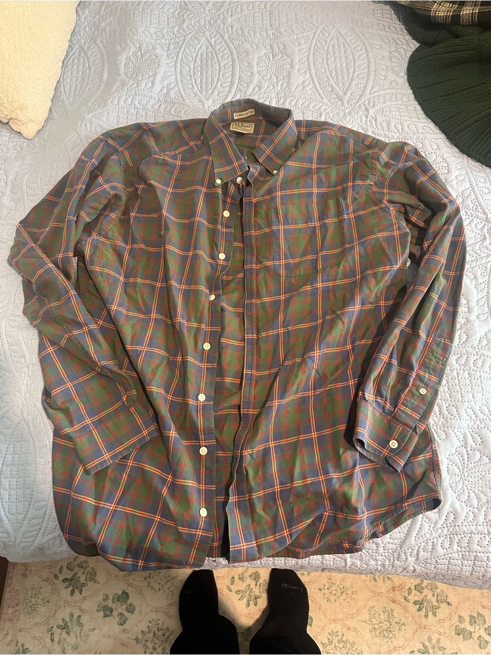 Vintage L.L. Bean U.S. Marine Corps Tartan Plaid Flannel Shirt Men's Large Tall